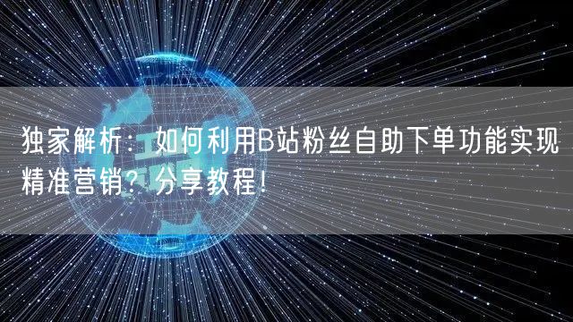 独家解析：如何利用B站粉丝自助下单功能实现精准营销？分享教程！